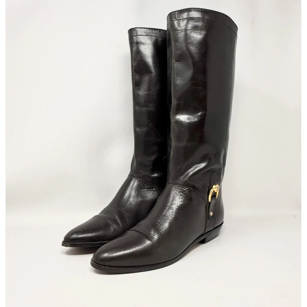 Etienne Aigner Vintage Brown Leather Tall Derby Riding‎ Boots 7M Academia Preppy